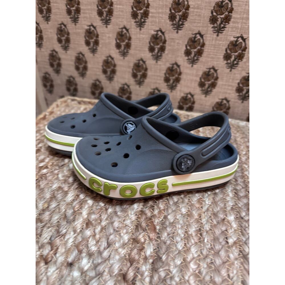 Crocs Kids Bayaband Clog Slate Grey Lime Punch Sporty Gorpcore Slip On Shoes sz8 - Picture 4 of 5